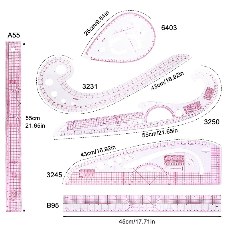 6 Buah Penggaris Kurva Peranci - Sewing Gauge Ruler ulasan dan harga